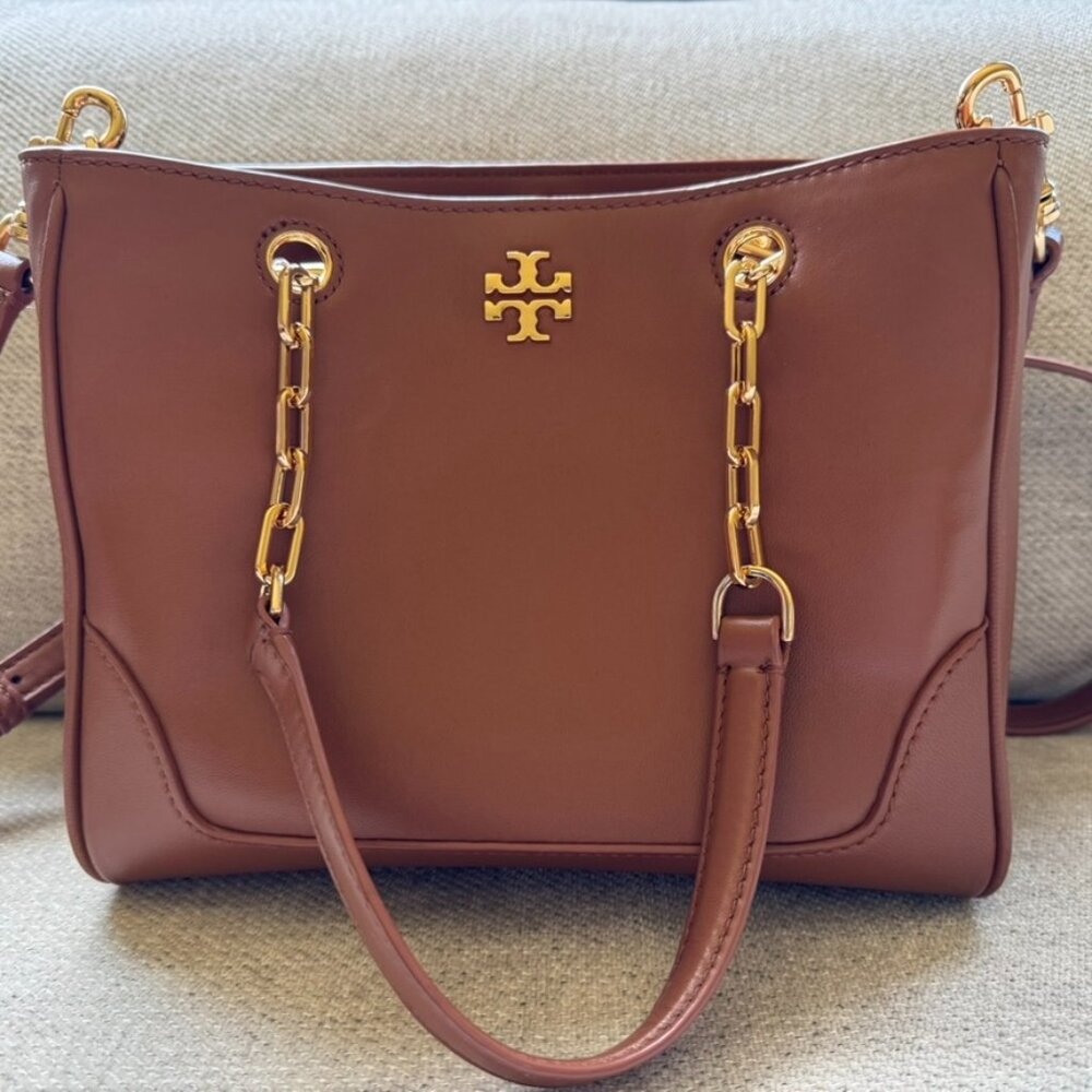 Tory Burch Eleanor Satchel smooth leather color Brown with gold tone logo